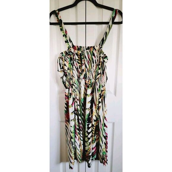 Pure Energy L Dress Short Colorful Gathered Waist Removable Straps Ruffle Vtg - Picture 6 of 8